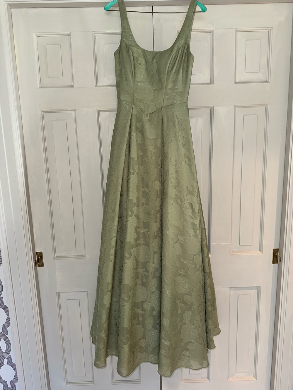 Azazie Olive Green Floral Jacquard Maxi Dress